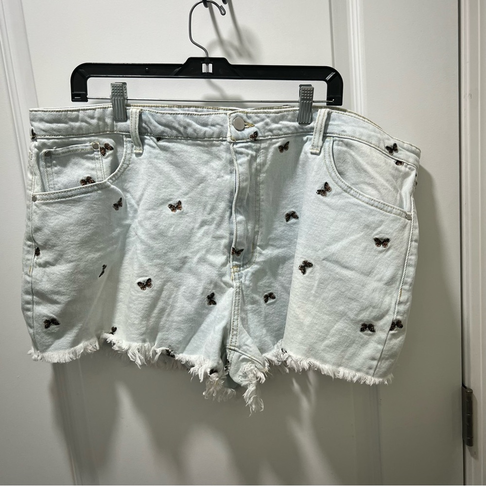Butterfly Embroidered Denim Shorts
